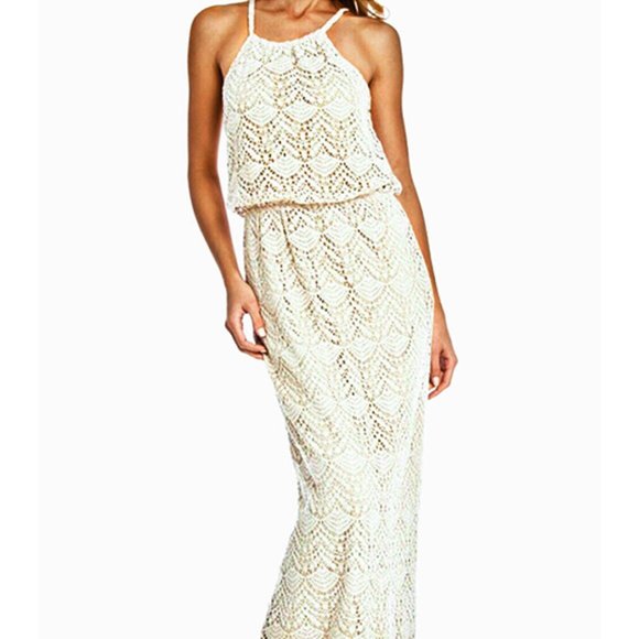 Sharagano Lace Maxi Dress in Bone Size 6 NWT - Picture 1 of 10